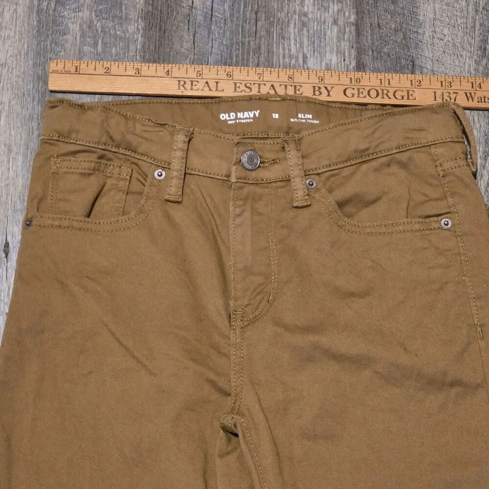 Old Navy Stretch 360 Kids Coyote Brown Khakis Slim Size 12 Casual Pants
